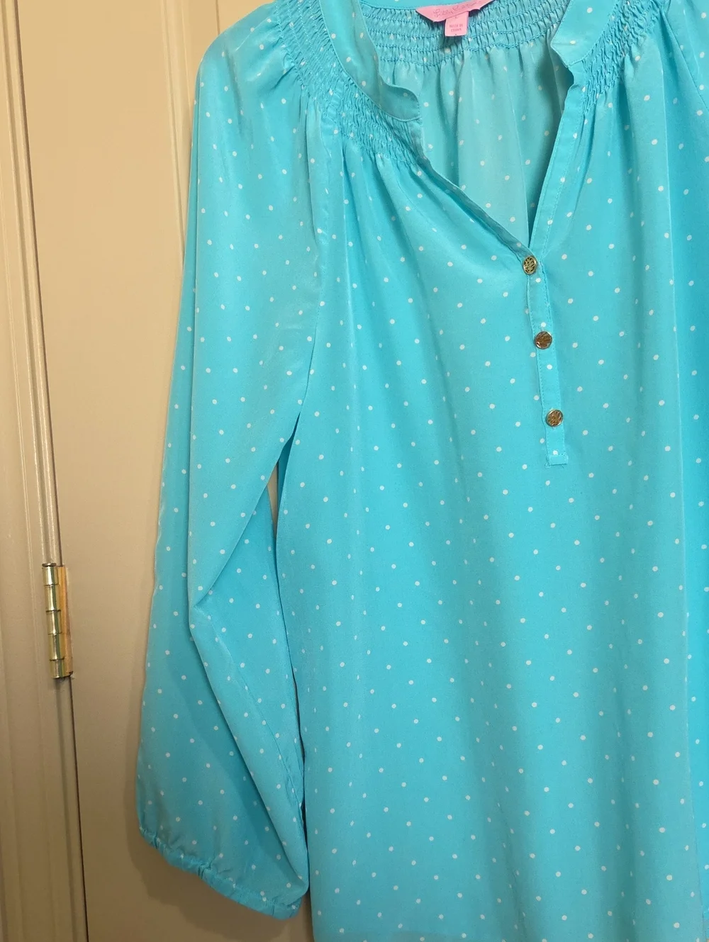 Lilly Pulitzer Light Blue Polka Dot Long-Sleeve Women's Blouse